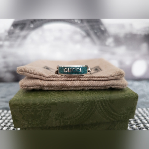Gucci-NIB- Tag Chain Enamel Arg 925 Ring Gucci Size 19 - Picture 5 of 8